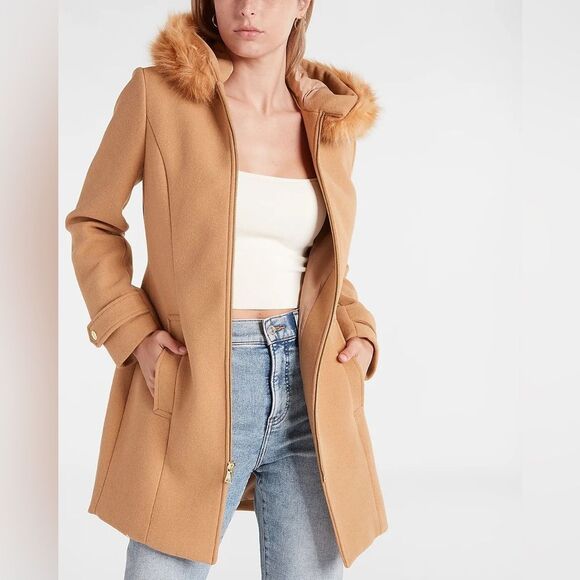 Express Jackets & Blazers - EXPRESS Wool fur lined hooded coat size Small
